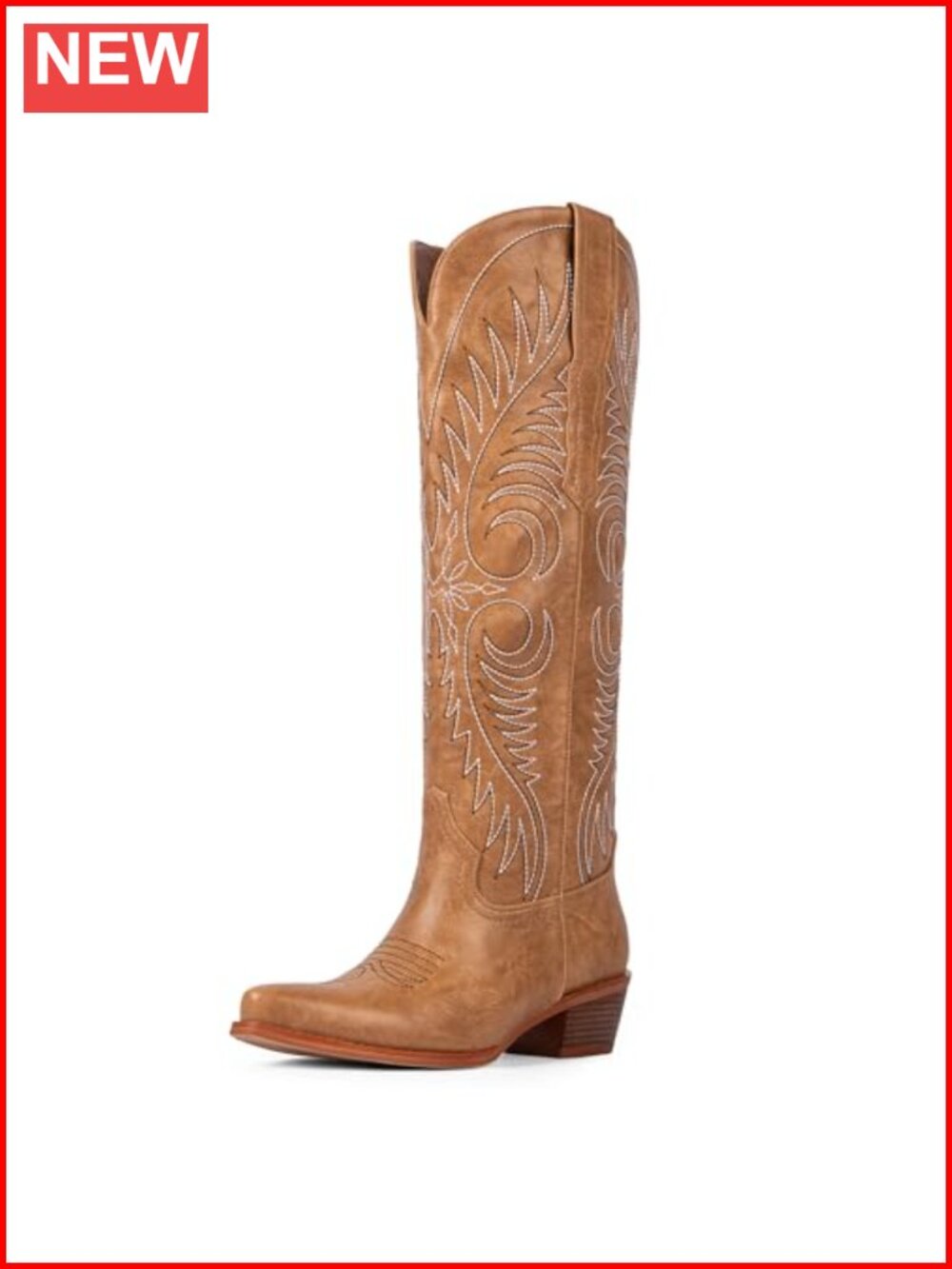 Knee High Cowboy Boots Women Faux Leather Western Boots Embroidered